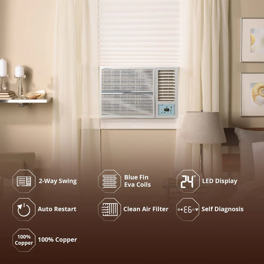 Lloyd 1.5 Ton 3 Star Fixed Speed Window Ac (Copper, GLW18C3YWPSA,White )